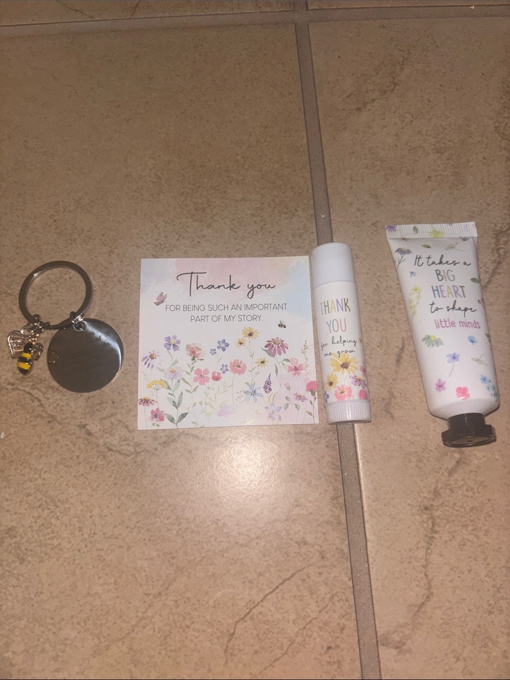 Teacher Floral Thank You Gift Set  keychain - Lip Balm & Hand Cream